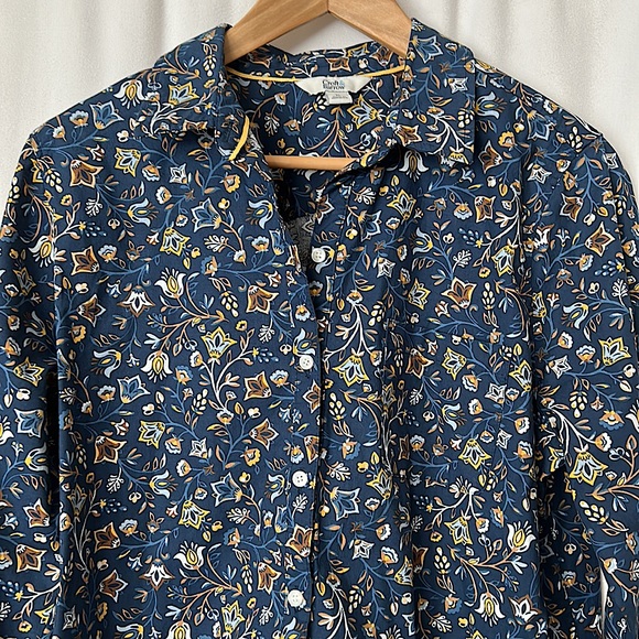 Croft & Barrow Navy Blue Floral Long Sleeve Button Front Shirt Top **Size XL** - Picture 3 of 4